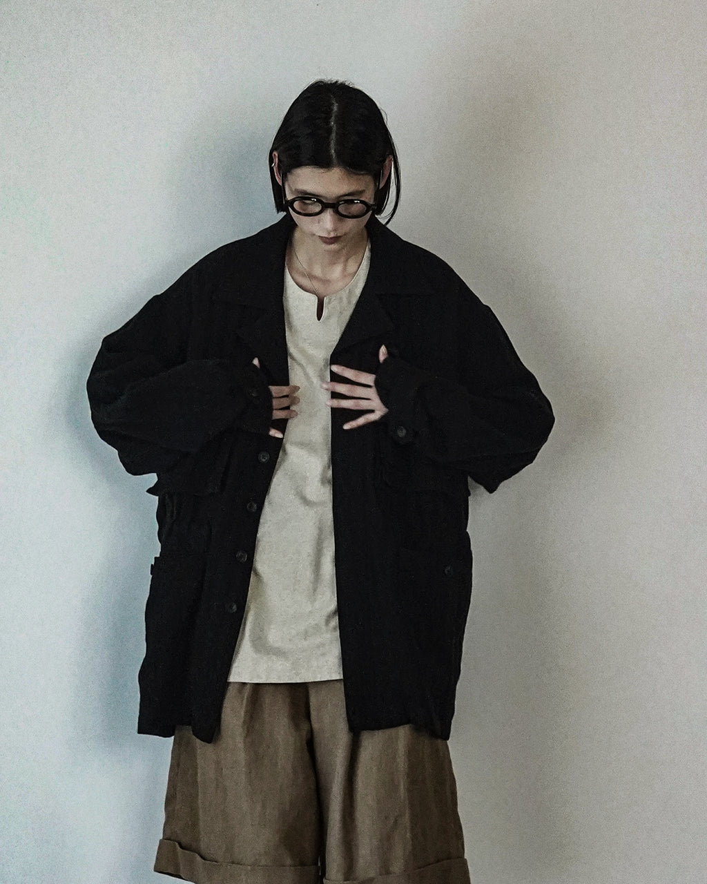 Linen Herringbone M-43 Field Jacket <#black>