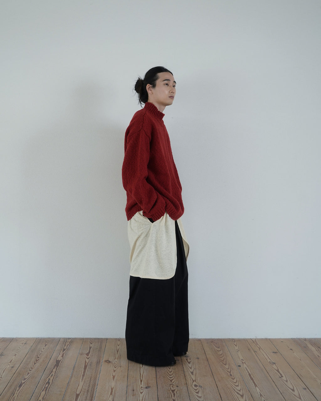 Wool Blend High Neck Hand-like Knit / Sweater <#red>