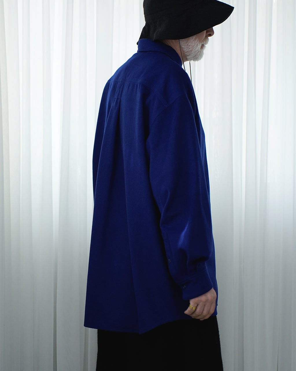 Wool Blend Heavy Flannel Wide Tuck Over Shirt <#royal blue>