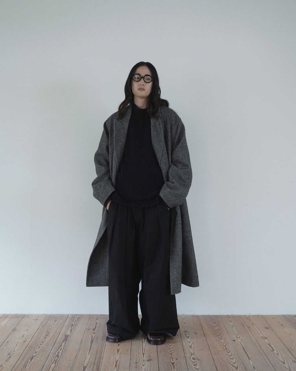 Wool Blend Double-Breasted Long Coat <#gray>