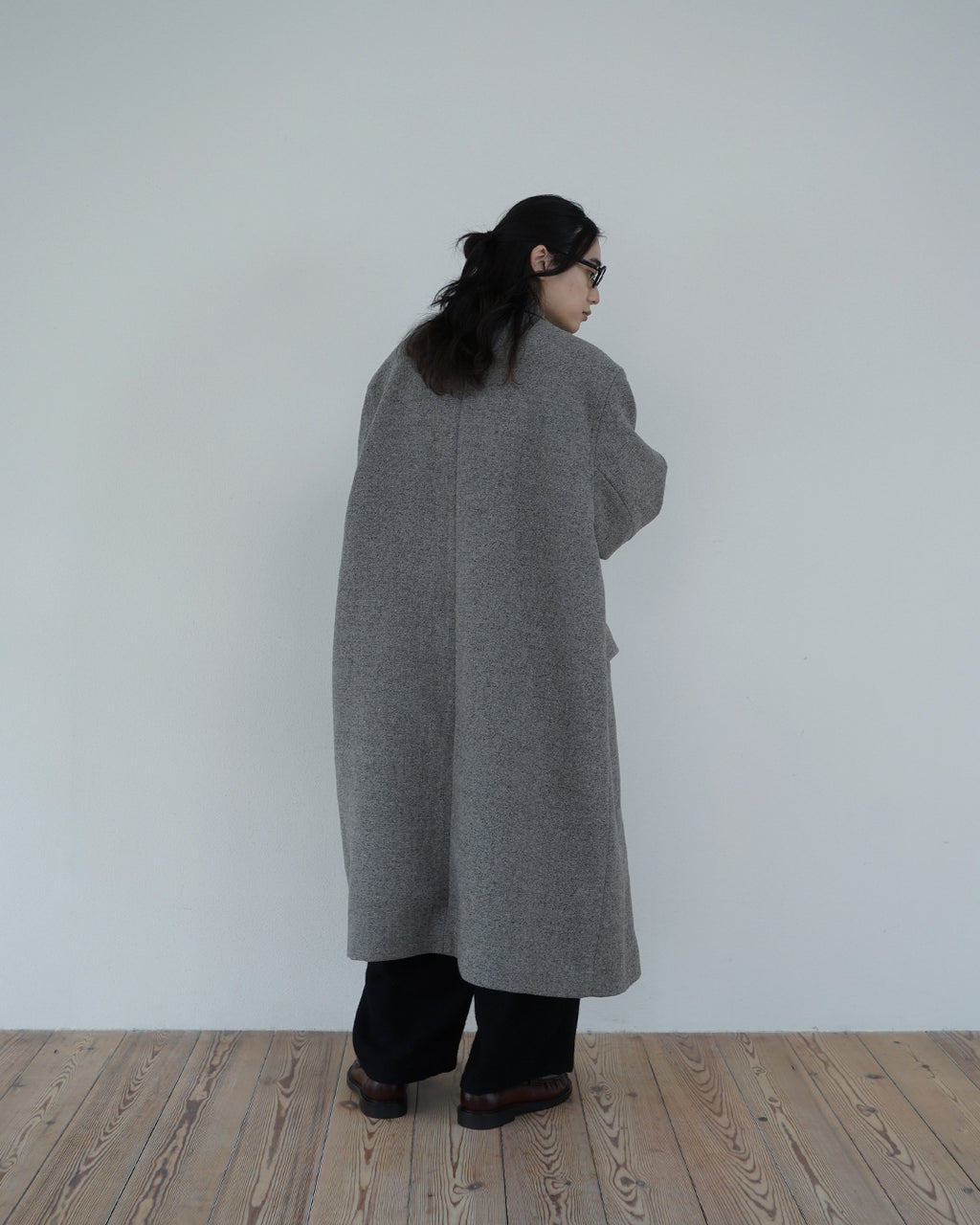 Wool Blend Double-Breasted Long Coat <#greige>