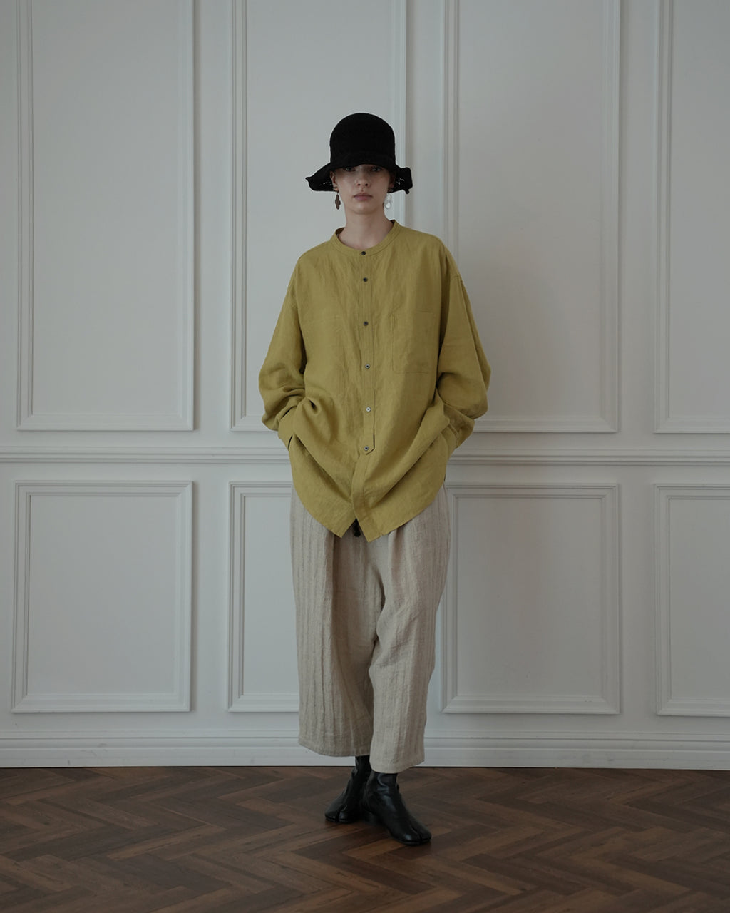 Band Collar Henley Neck Like Atelier Shirt.