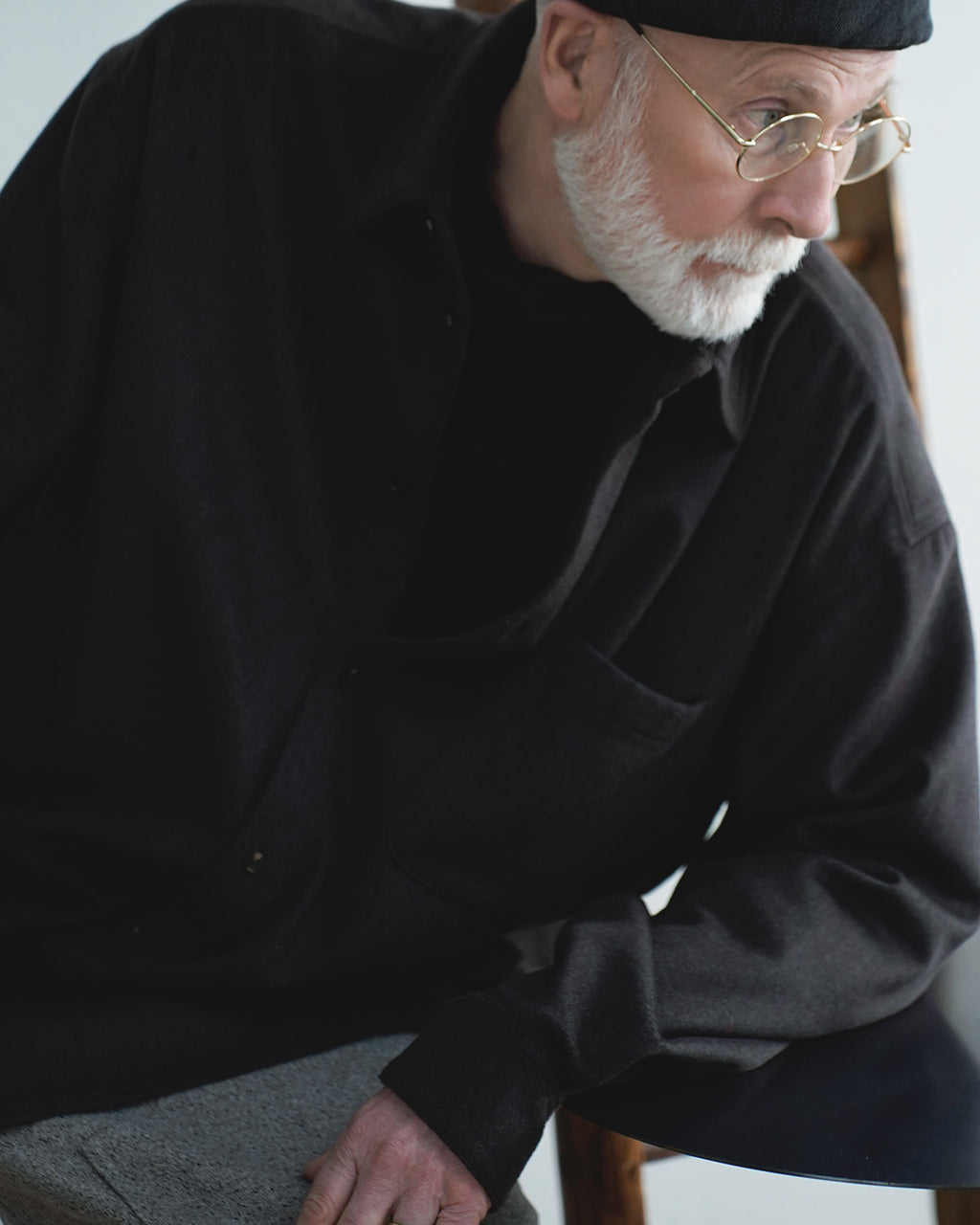 Wool Blend Heavy Flannel Wide Tuck Over Shirt <#olive>