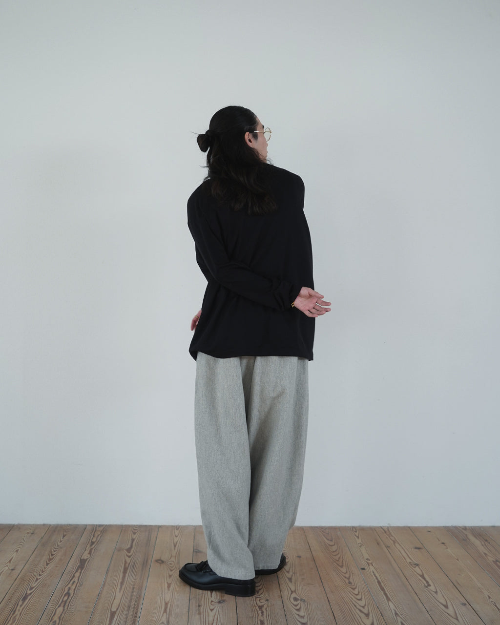 Shetland Wool Linen Rope Belt Easy Sarouel Pants <#light gray>
