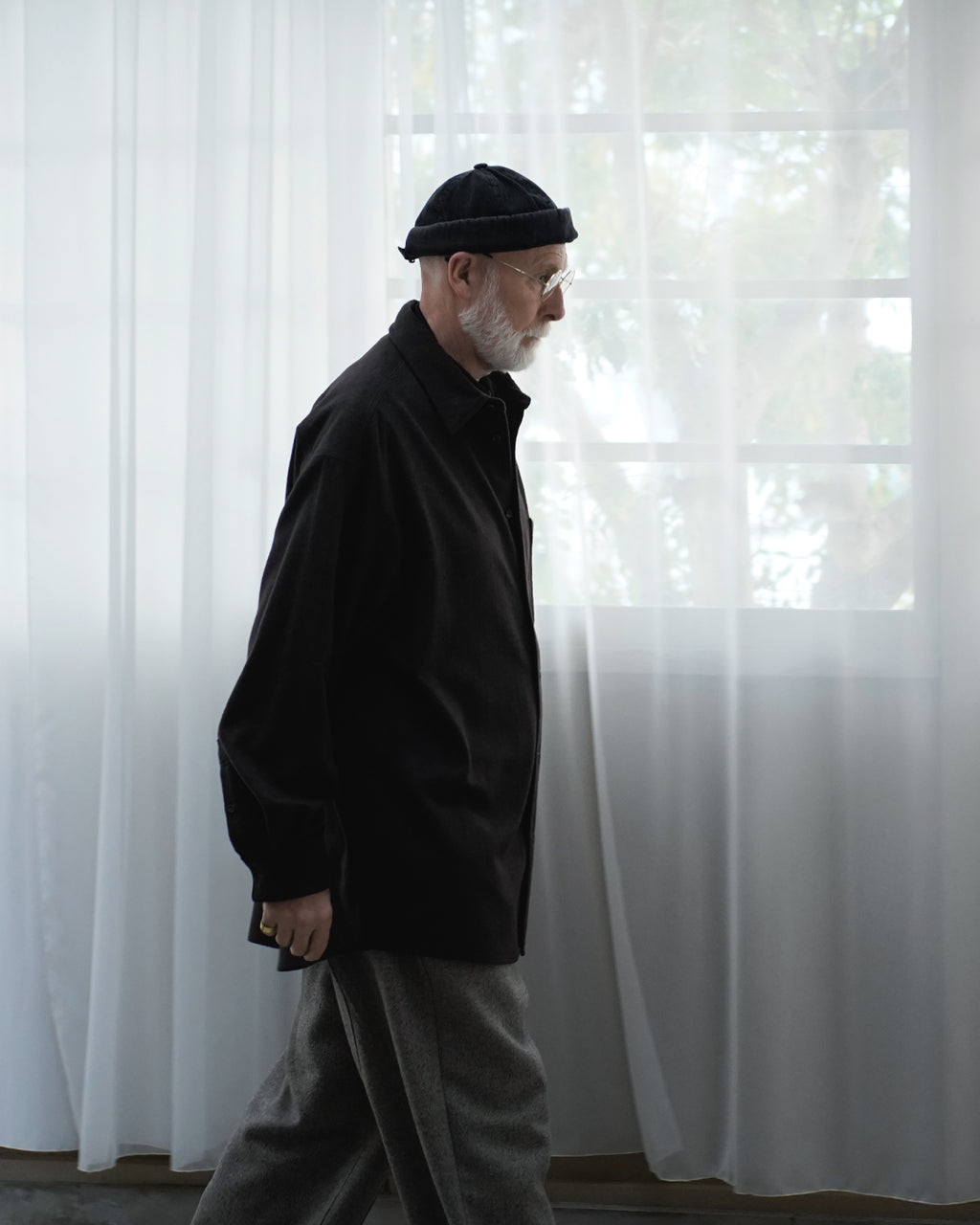 Wool Blend Heavy Flannel Wide Tuck Over Shirt <#olive>