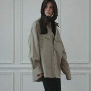 Layered Design Dress Military Shirt.