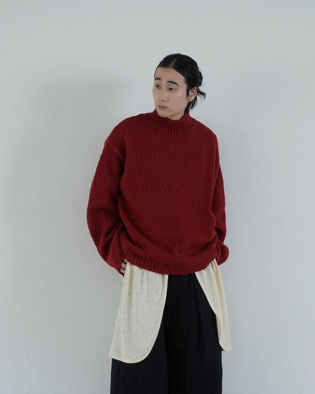 Wool Blend High Neck Hand-like Knit / Sweater <#red>