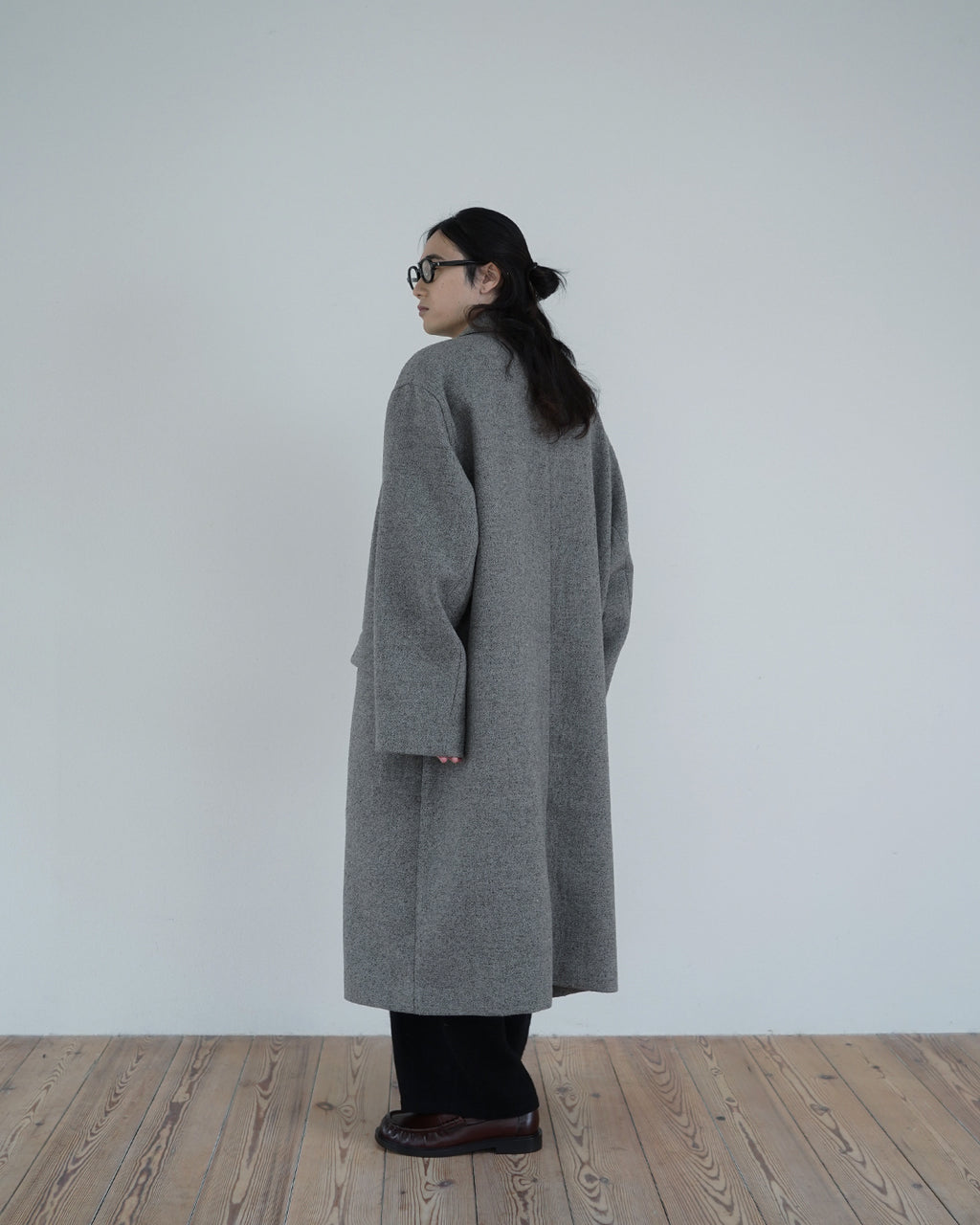 Wool Blend Double-Breasted Long Coat <#greige>