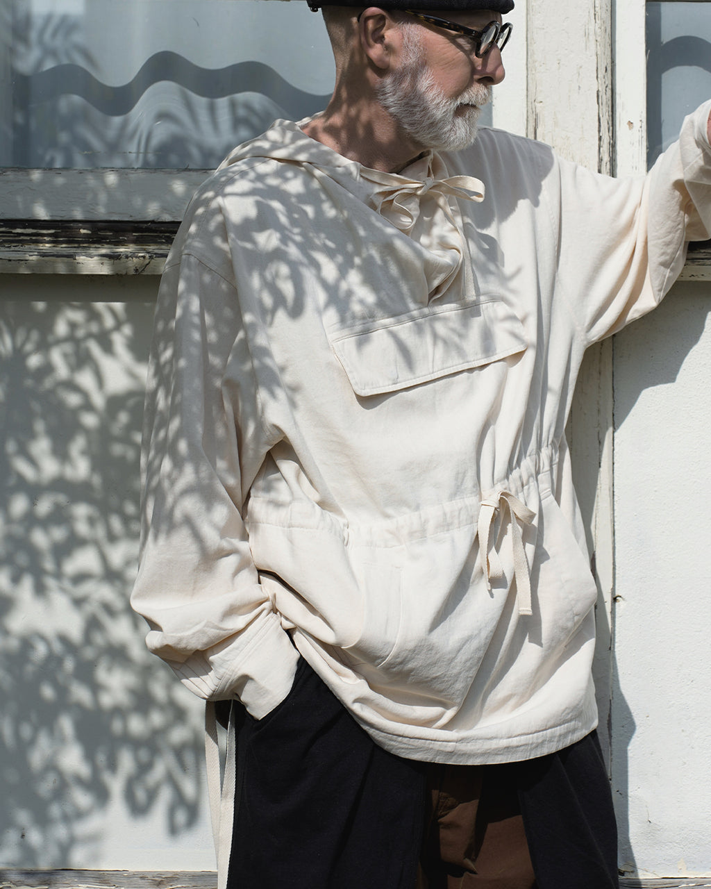 Brushed Cotton Flannel Biowash French Anorak Parka <#ivory>