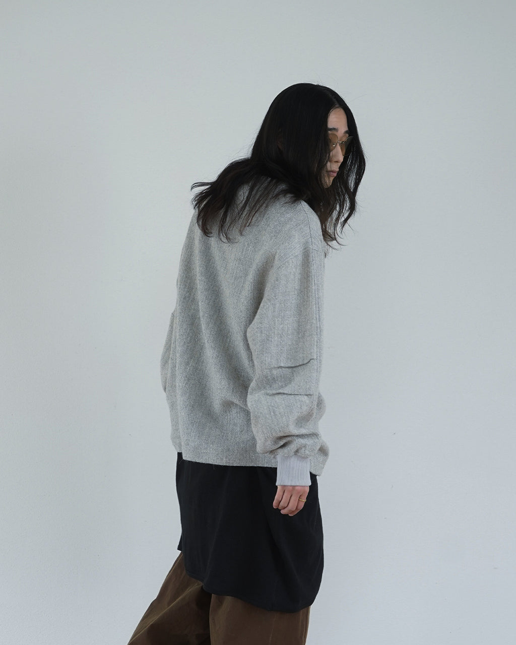 Shetland Wool Linen Crew Neck LS Tuck Rib Pullover <#light gray>