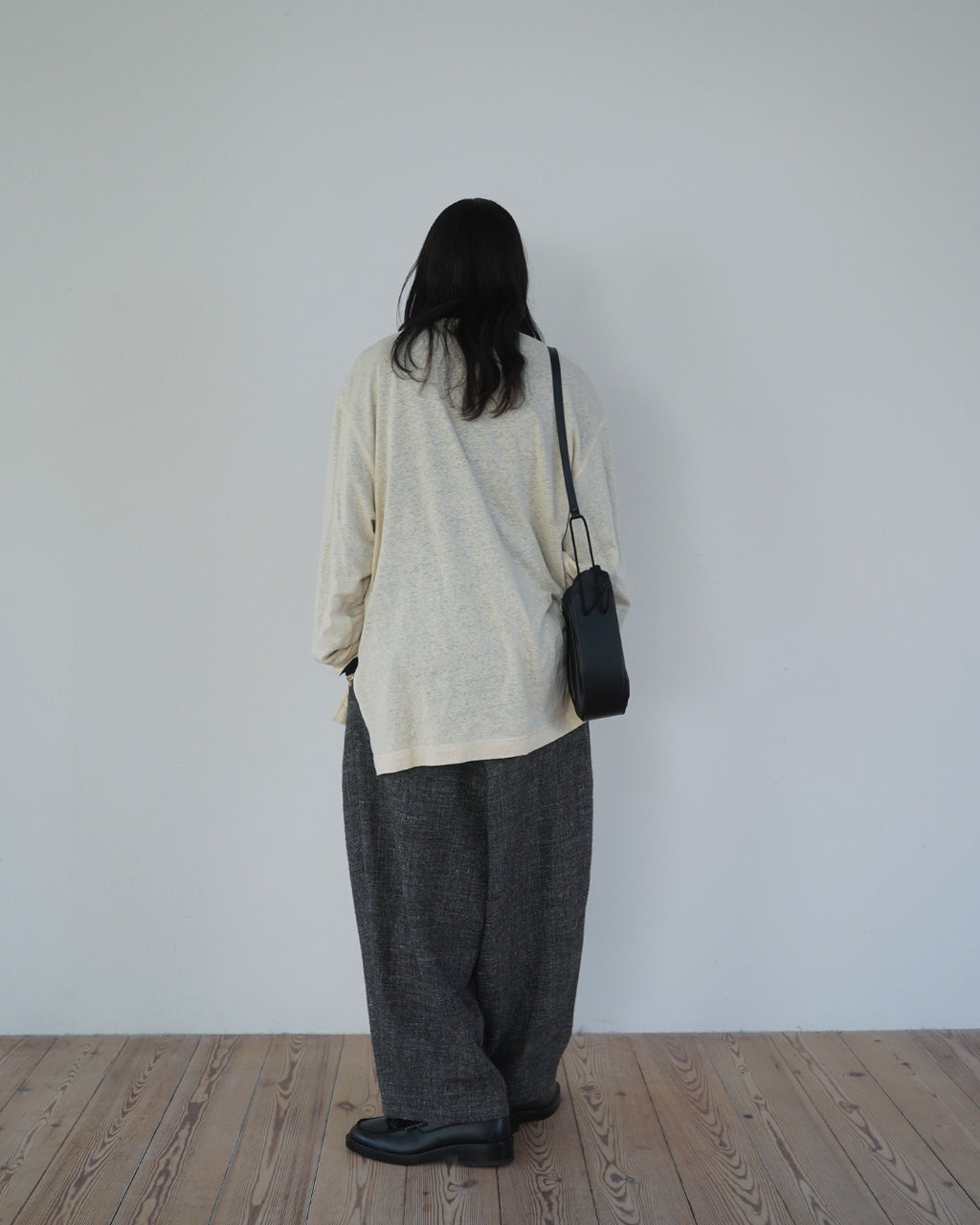 Shetland Wool Linen Rope Belt Easy Sarouel Pants <#charcoal>