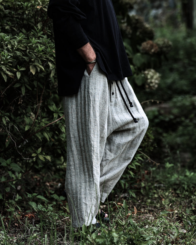 Linen Herringbone Button-Fly Easy Sarouel Pants <#heather gray>