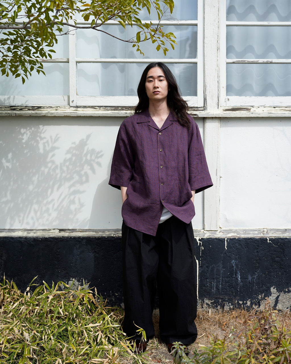 Oiled Wax Washed Moleskin Wide Baggy Pants <#black>