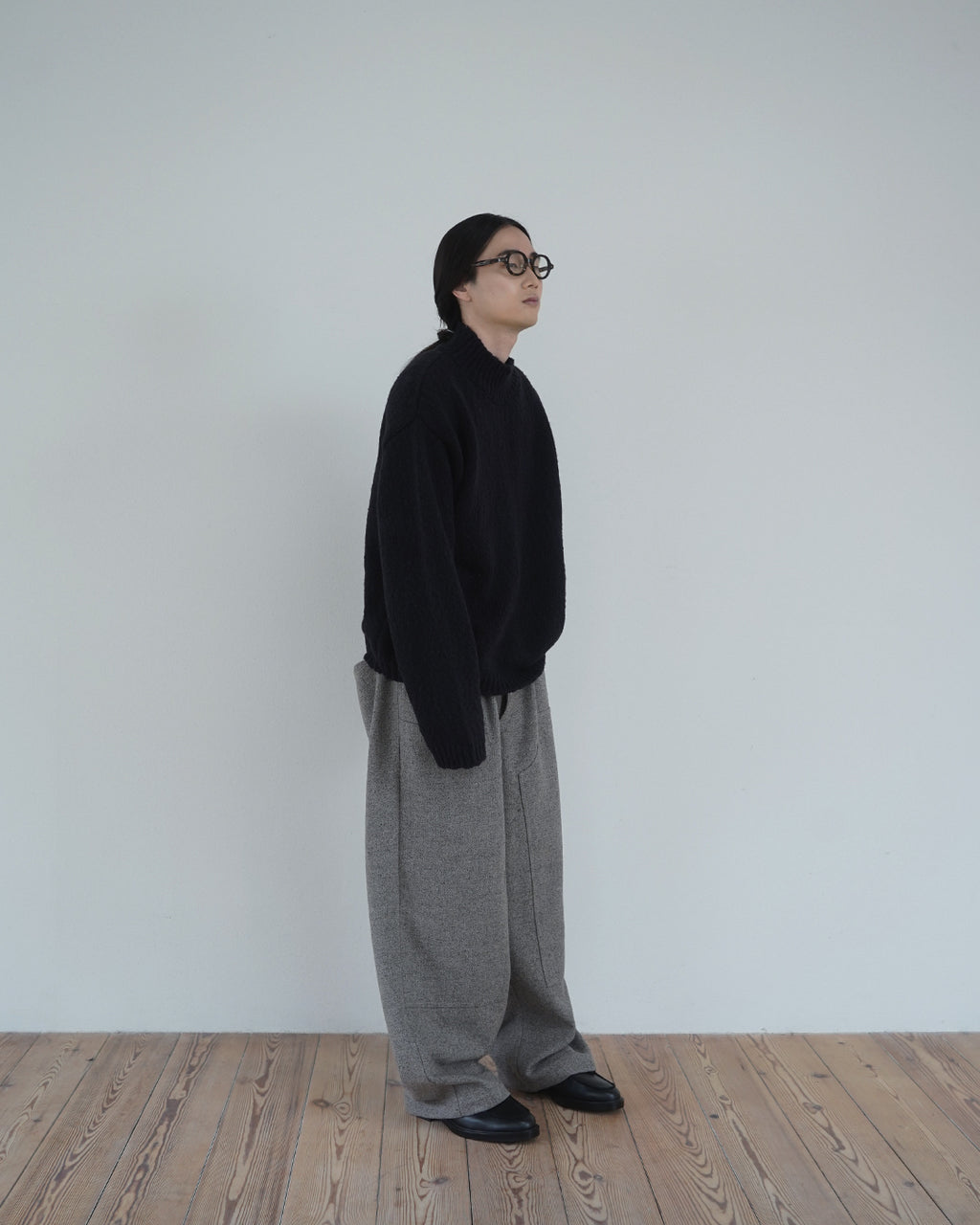 Wool Blend High Neck Hand-like Knit / Sweater <#black>