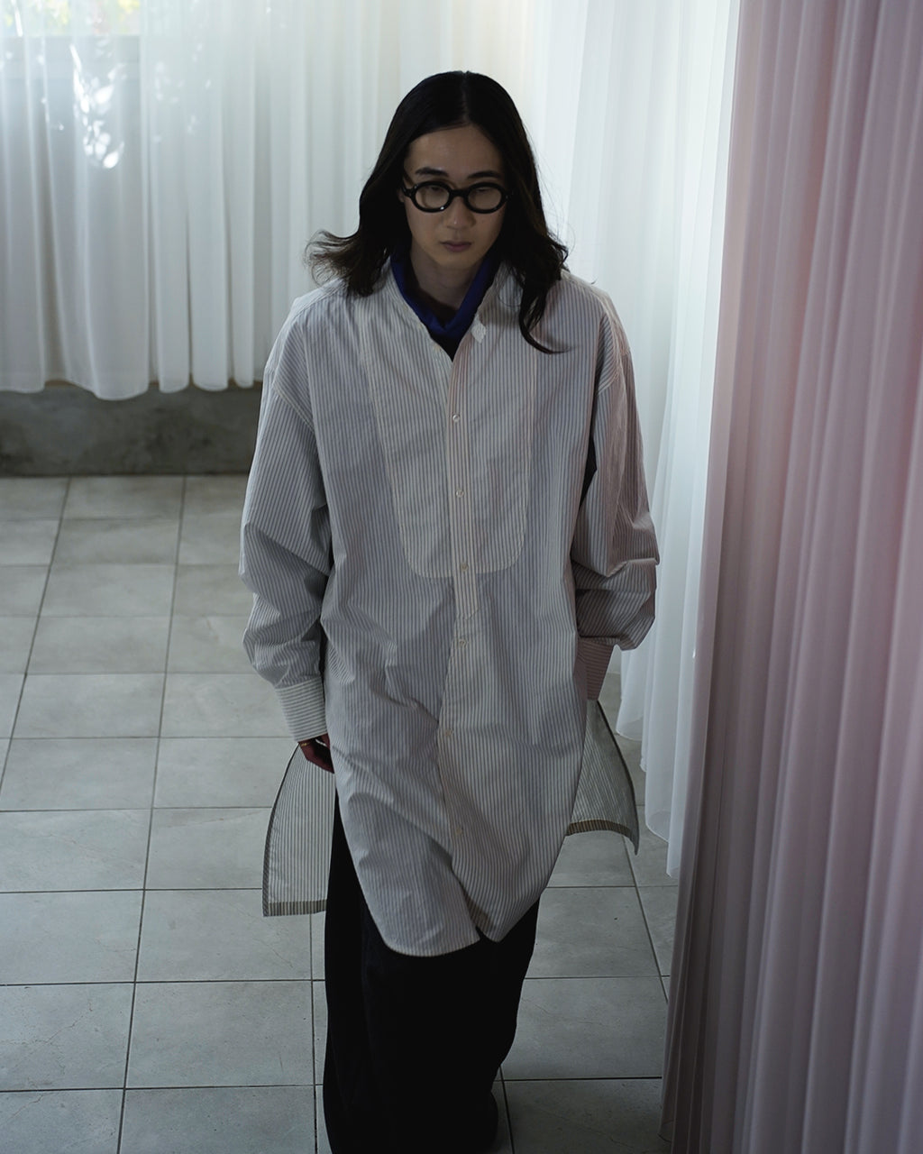 Super100s WOOL Plating Turtleneck L/S Logo TEE <#royal blue>