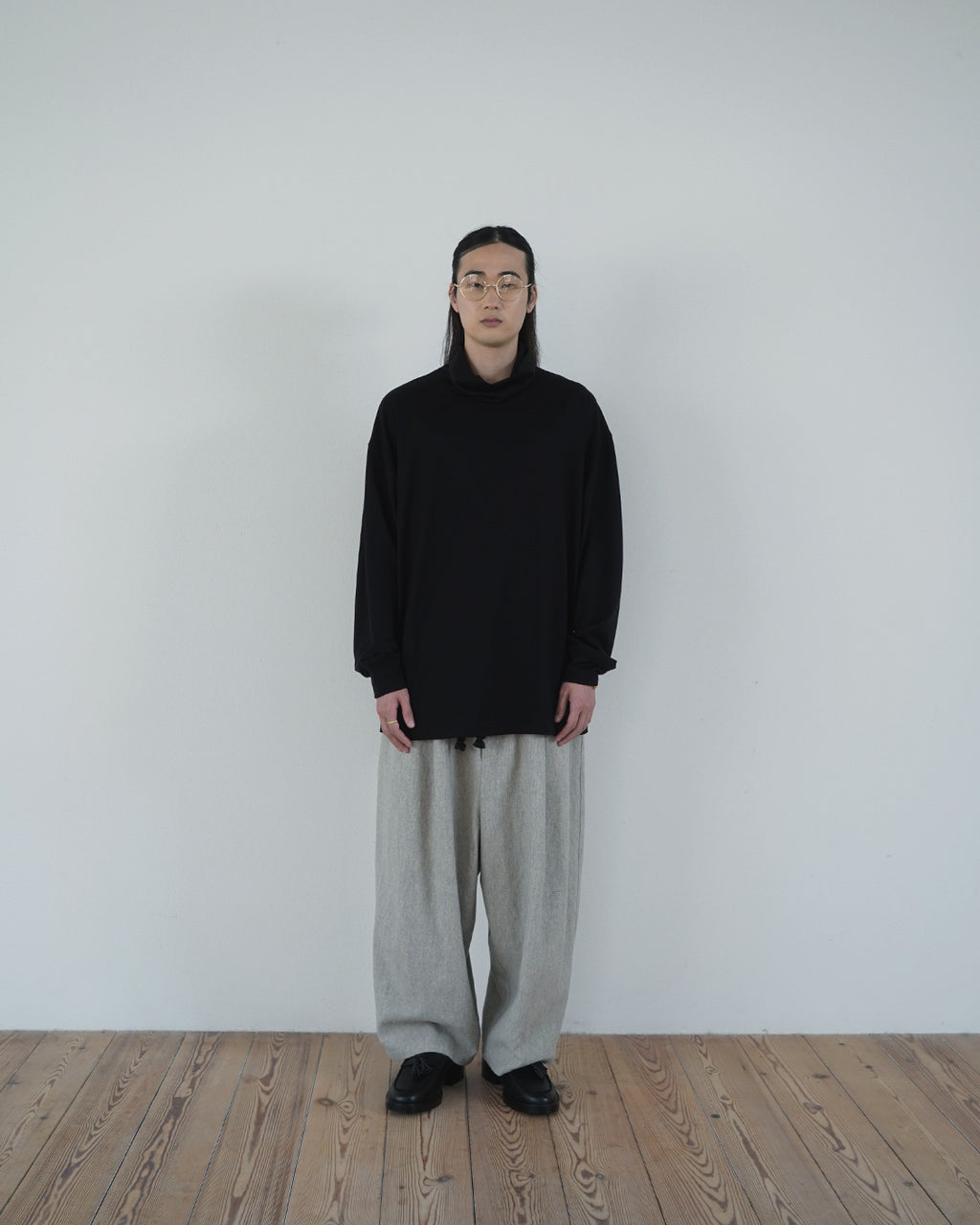 Shetland Wool Linen Rope Belt Easy Sarouel Pants <#light gray>