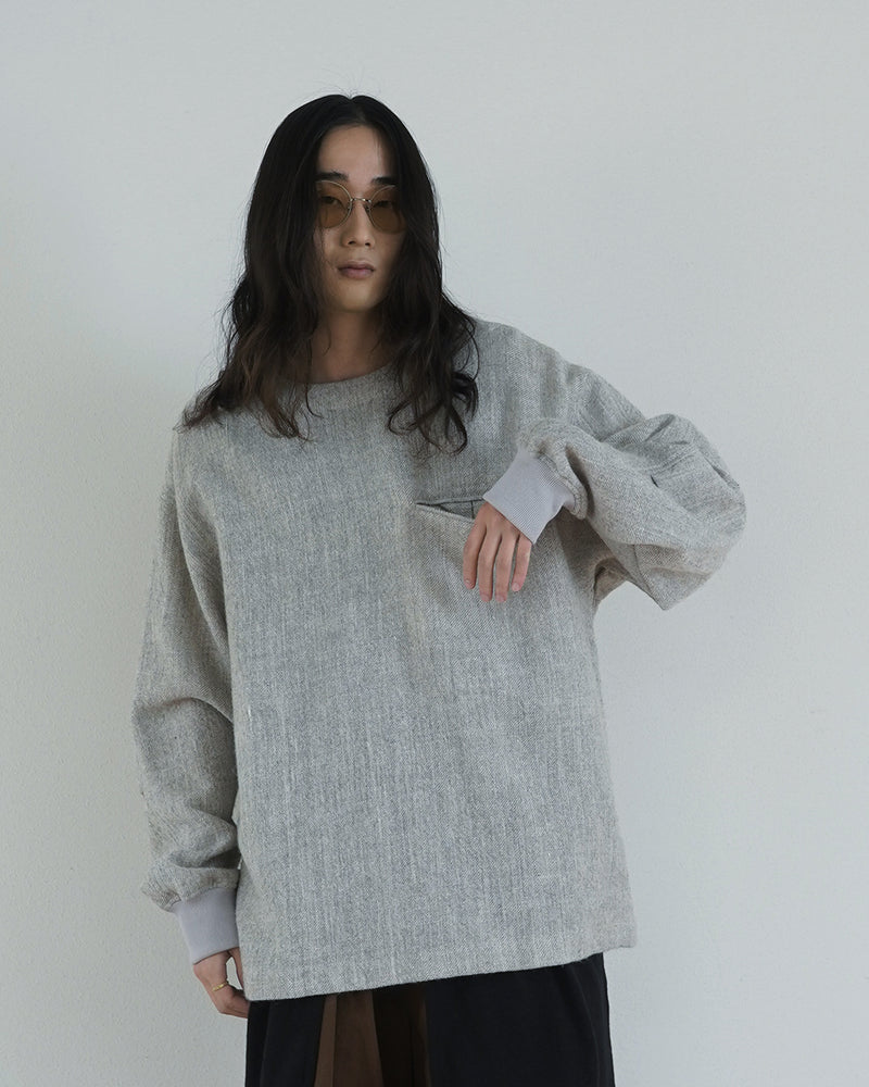 Shetland Wool Linen Crew Neck LS Tuck Rib Pullover <#light gray>