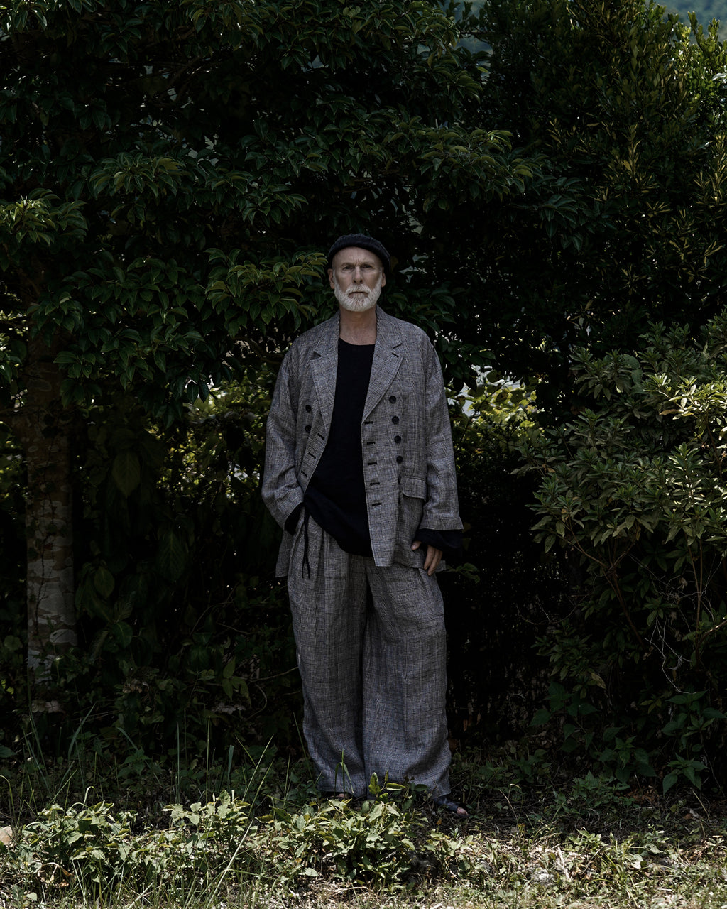 Glen Check Linen Back-Open Button Design Semi-Double Jacket <#glen check>