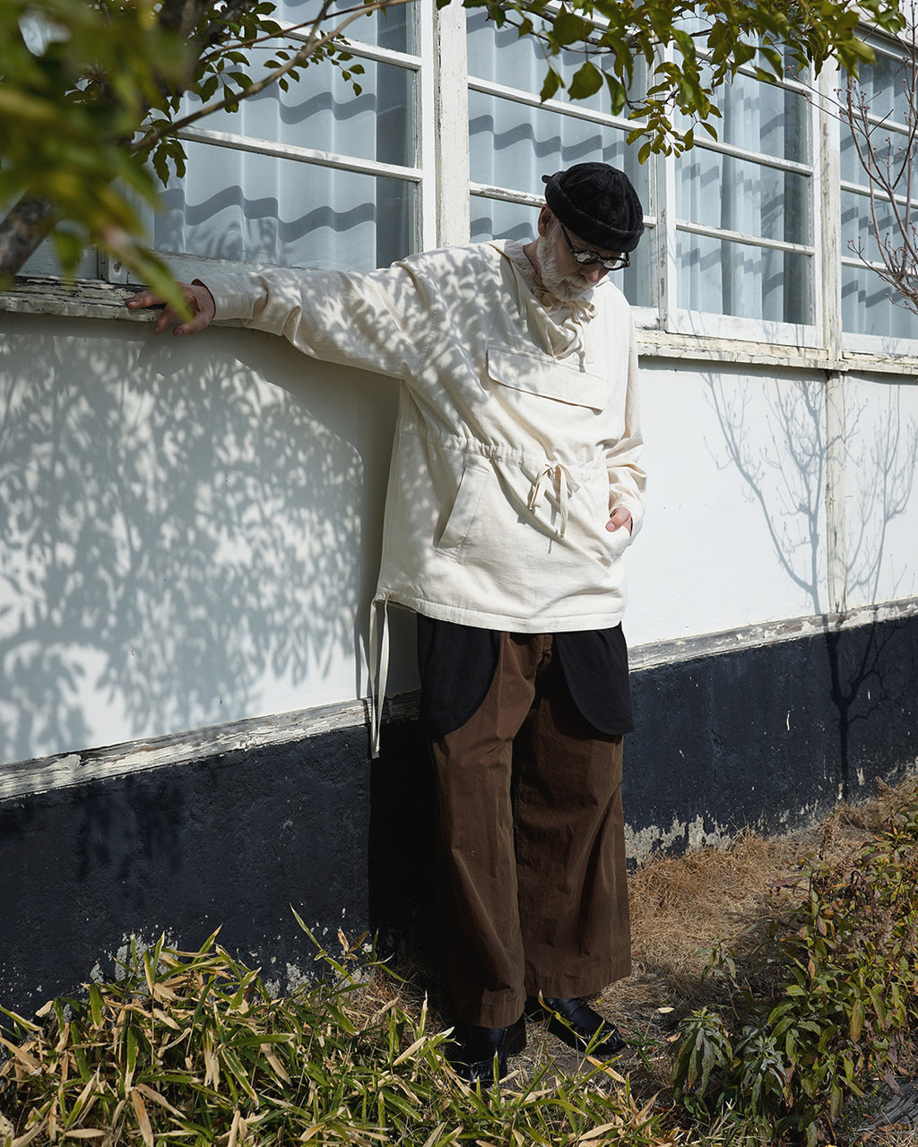 Oiled Wax Washed Moleskin Wide Baggy Pants <#camel>