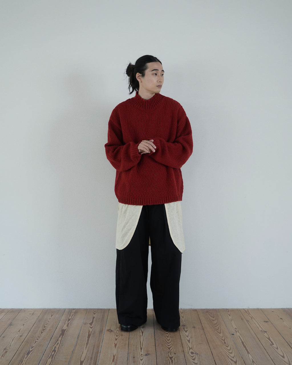 Wool Blend High Neck Hand-like Knit / Sweater <#red>
