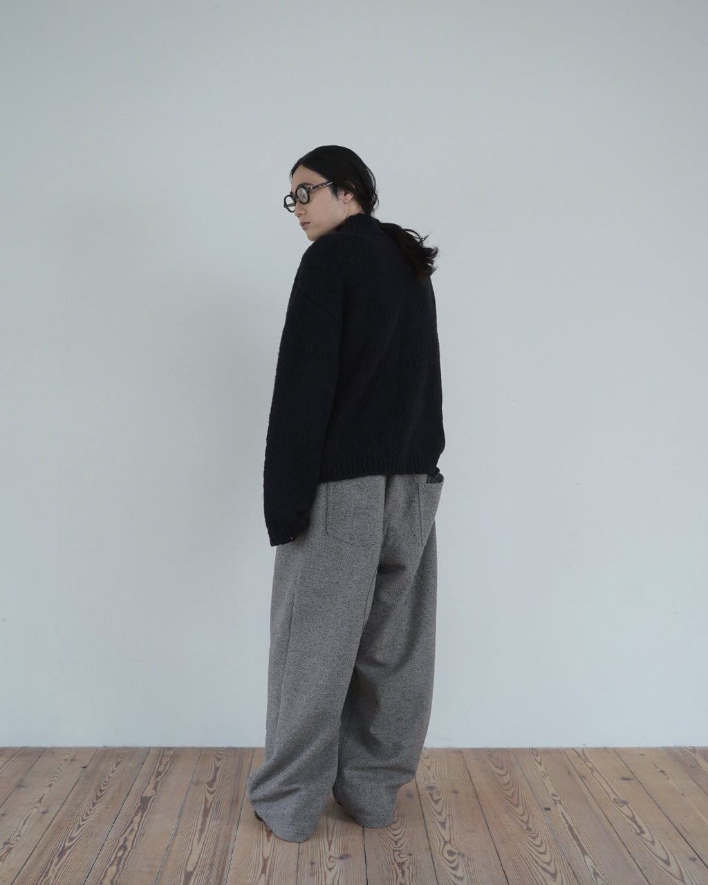 Wool Blend High Neck Hand-like Knit / Sweater <#black>