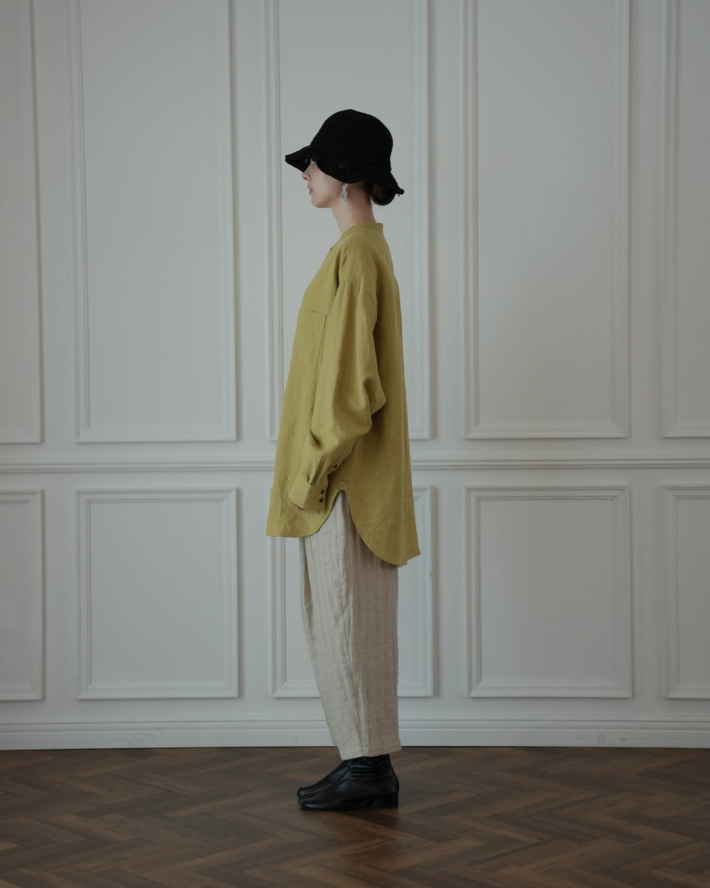 Band Collar Henley Neck Like Atelier Shirt.