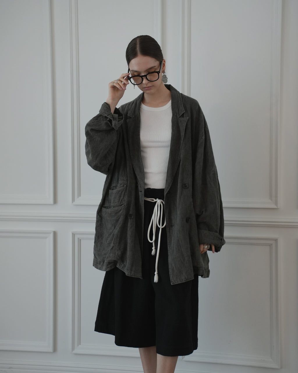 Back-Open Peak Lapel Double-Breasted Over Jacket.