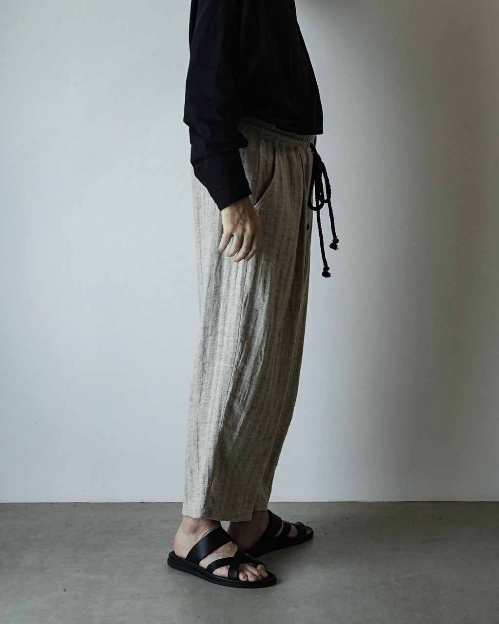 Linen Herringbone Button-Fly Easy Sarouel Pants <#heather gray>