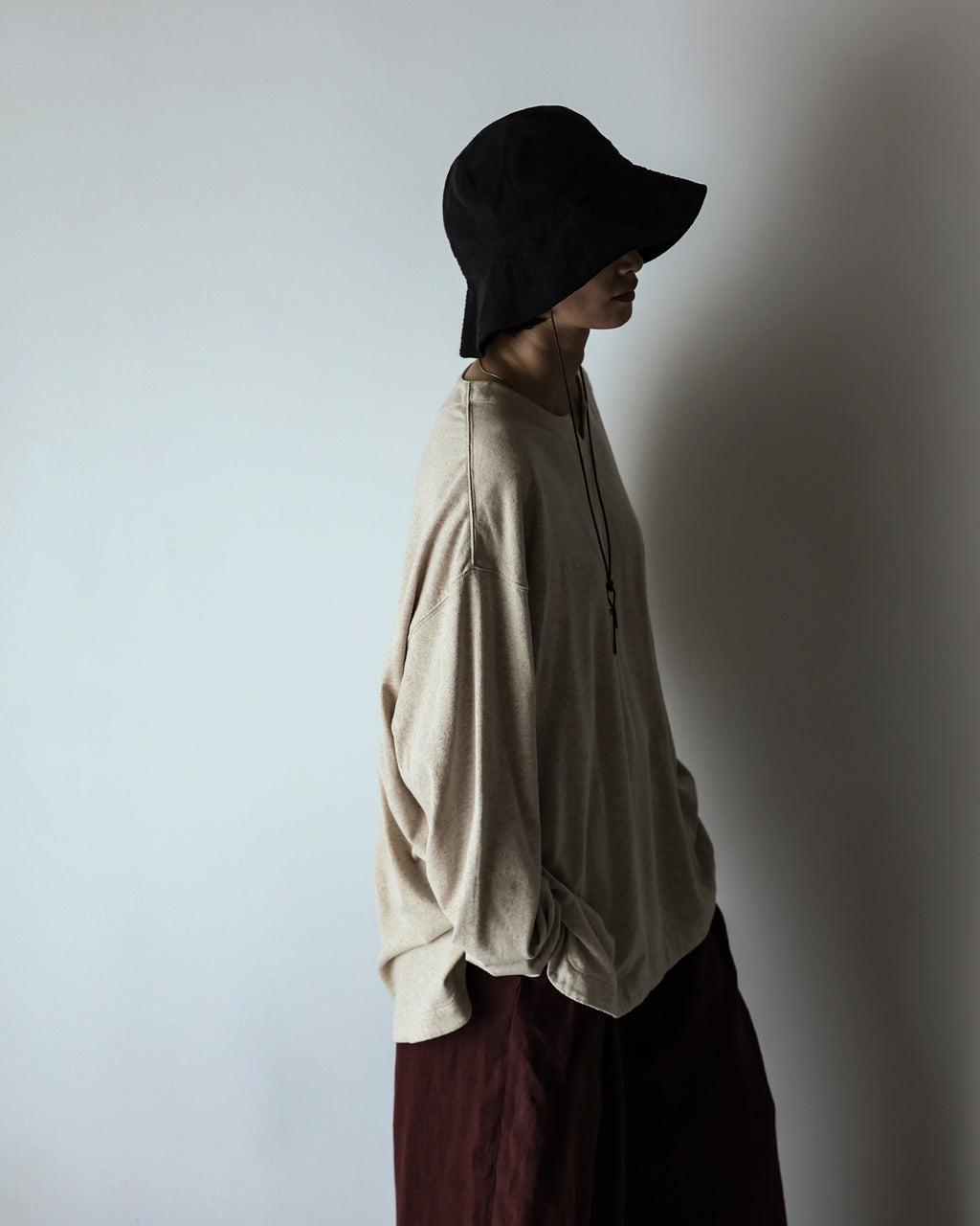 Cotton Linen Hem Round Skipper Long-Sleeve Tee <#ivory>