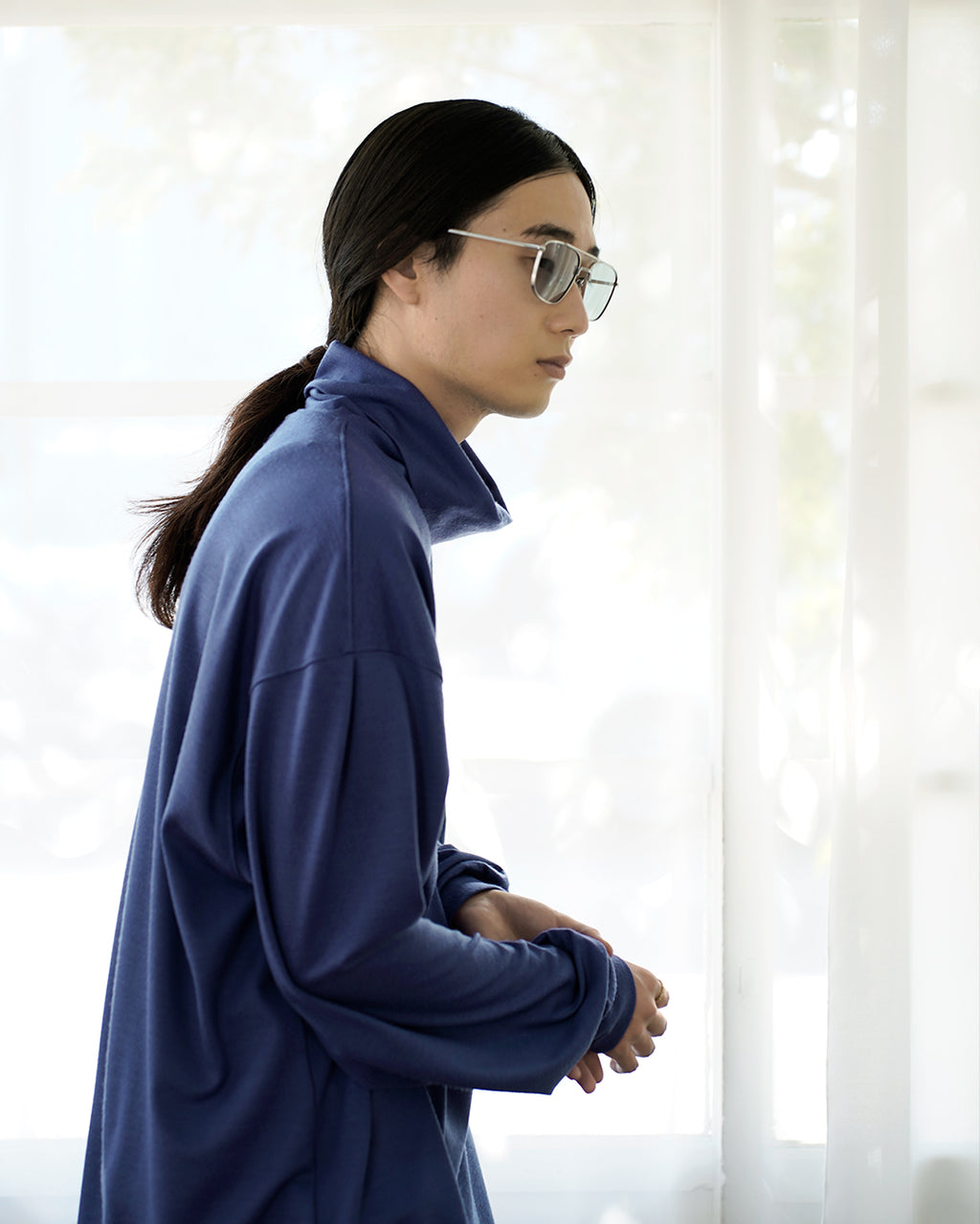 Super100s WOOL Plating Turtleneck L/S Logo TEE <#royal blue>