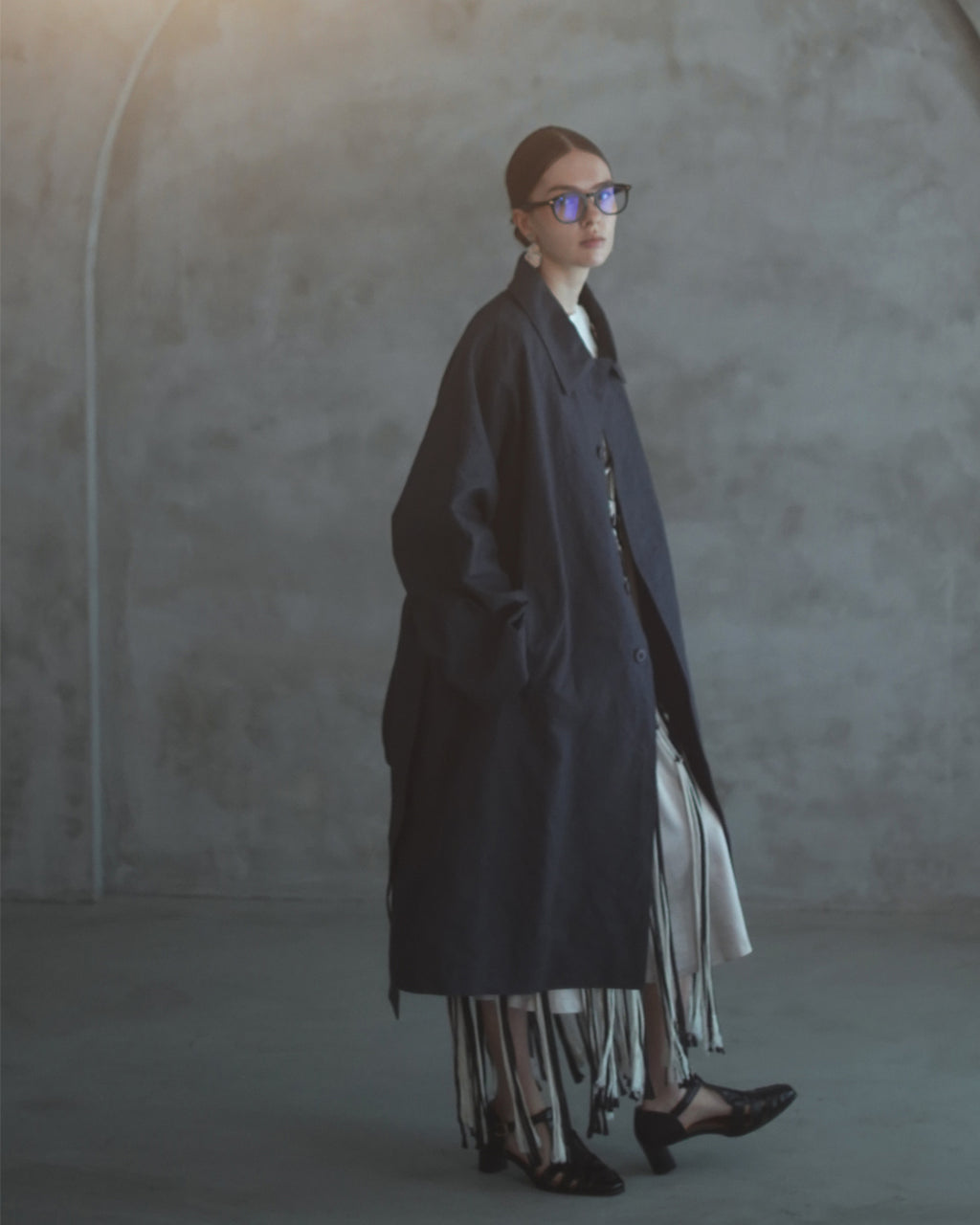 Back Flare A-Line Officer Bal Collar Coat.