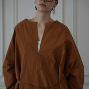Key Neck Side Slit Long Length Pullover Shirt.