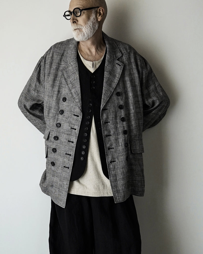 Glen Check Linen Back-Open Button Design Semi-Double Jacket <#glen check>