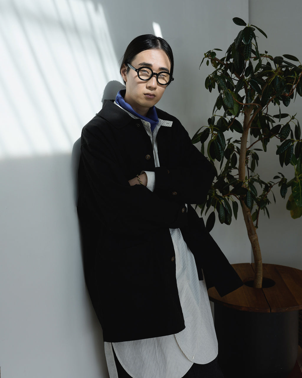 Oiled Wax Washed Moleskin 6-pocket Coverall <#black>