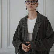 Back-Open Peak Lapel Double-Breasted Over Jacket.