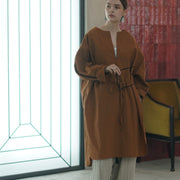 Key Neck Side Slit Long Length Pullover Shirt.