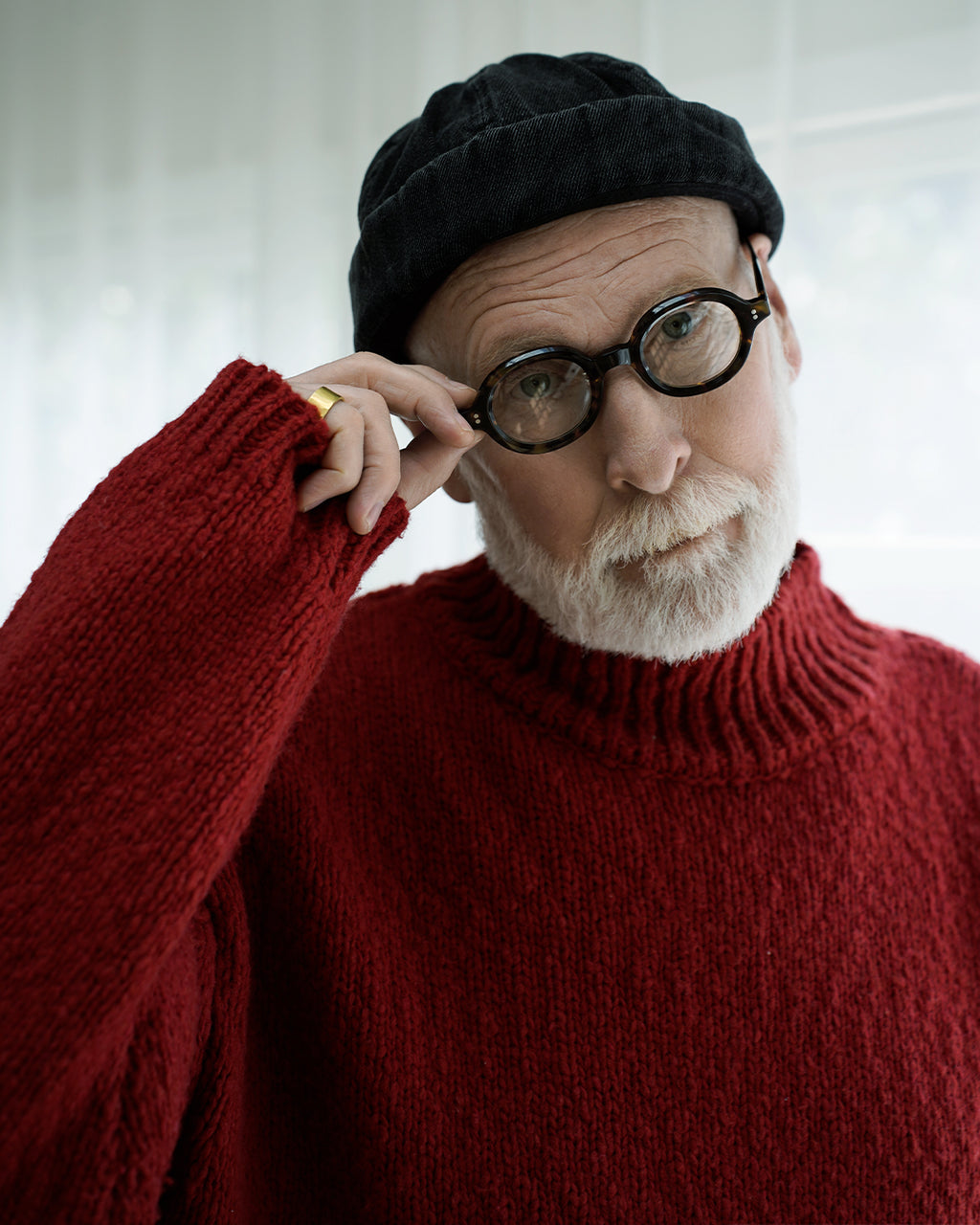 Wool Blend High Neck Hand-like Knit / Sweater <#red>