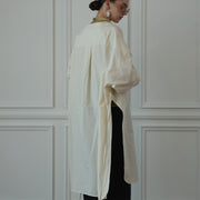 Key Neck Side Slit Long Length Pullover Shirt.