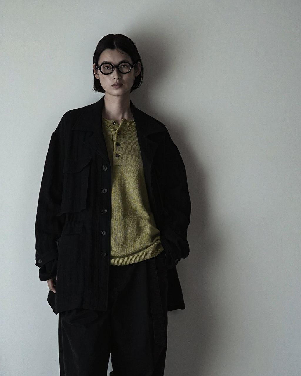 Linen Herringbone M-43 Field Jacket <#black>