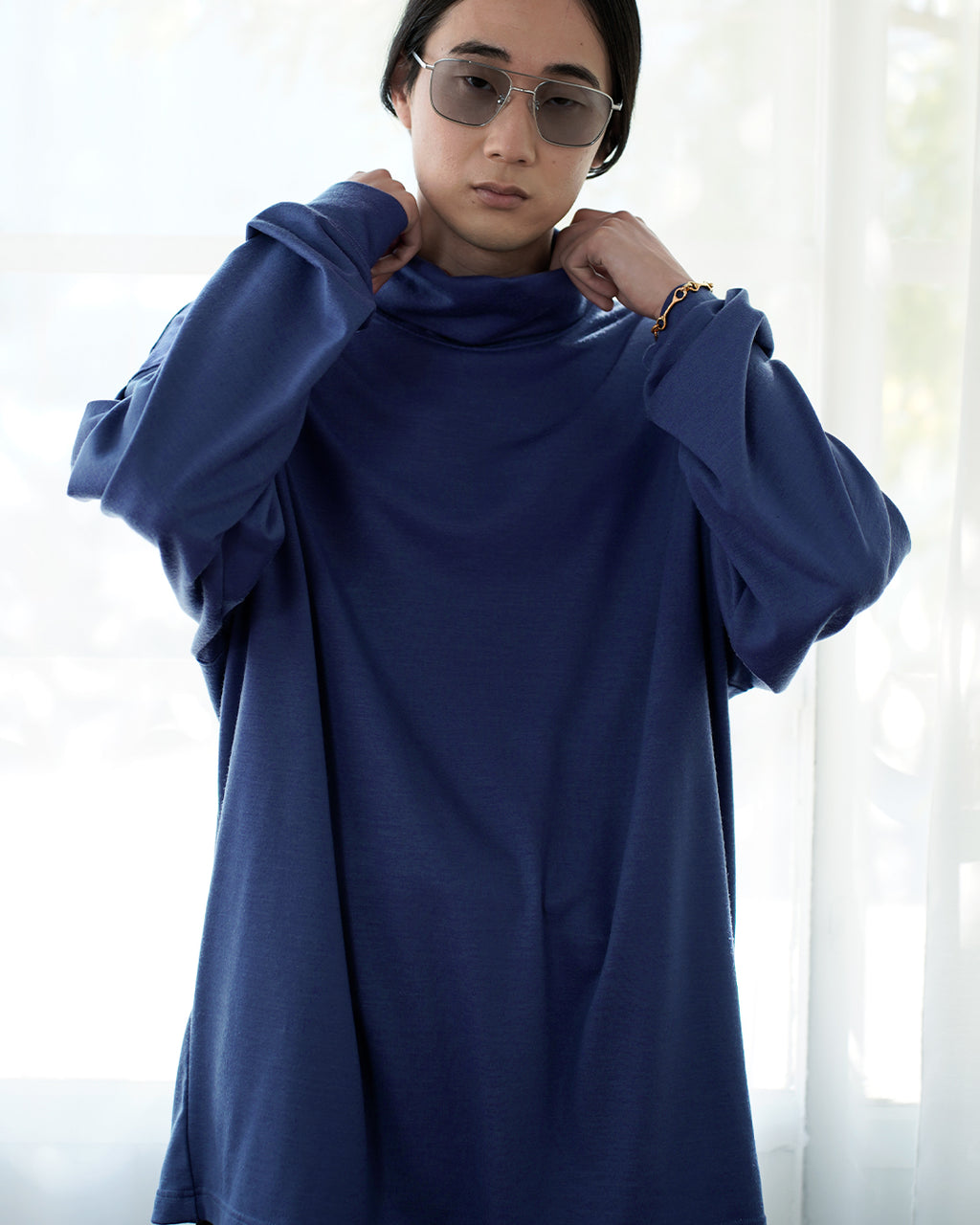 Super100s WOOL Plating Turtleneck L/S Logo TEE <#royal blue>