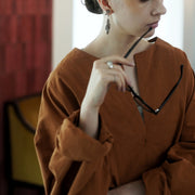 Key Neck Side Slit Long Length Pullover Shirt.