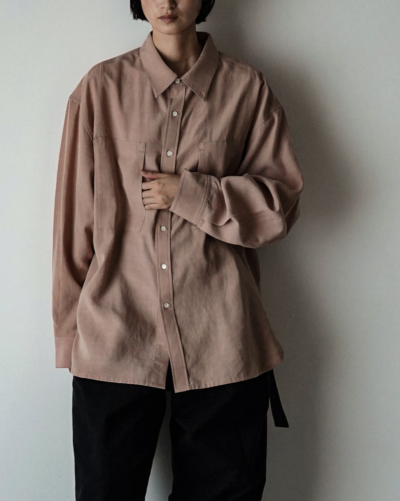 Linen-Tencel Double Pocket Regular Collar Over Shirt <#smoke pink>