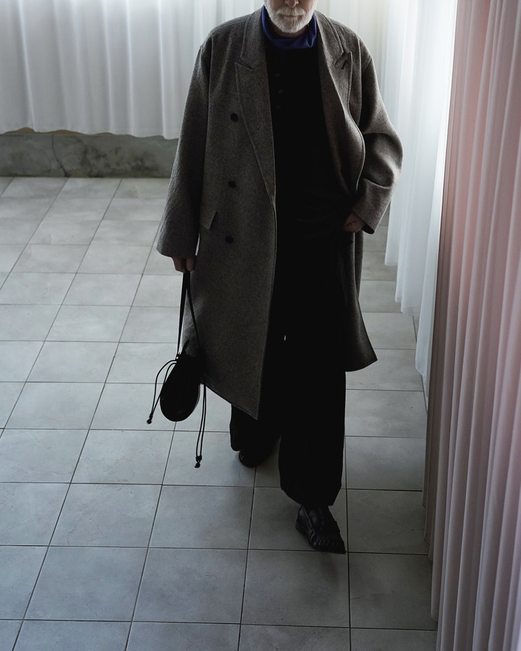 Wool Blend Double-Breasted Long Coat <#greige>