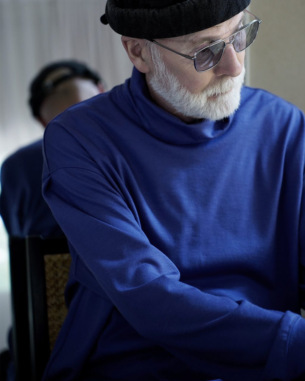 Super100s WOOL Plating Turtleneck L/S Logo TEE <#royal blue>