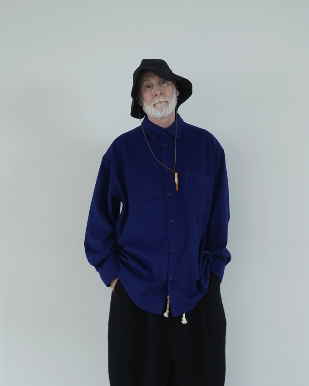 Wool Blend Heavy Flannel Wide Tuck Over Shirt <#royal blue>