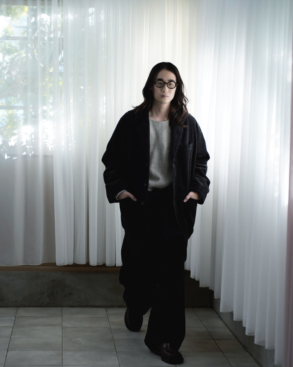 Shetland Wool Linen Crew Neck LS Tuck Rib Pullover <#light gray>