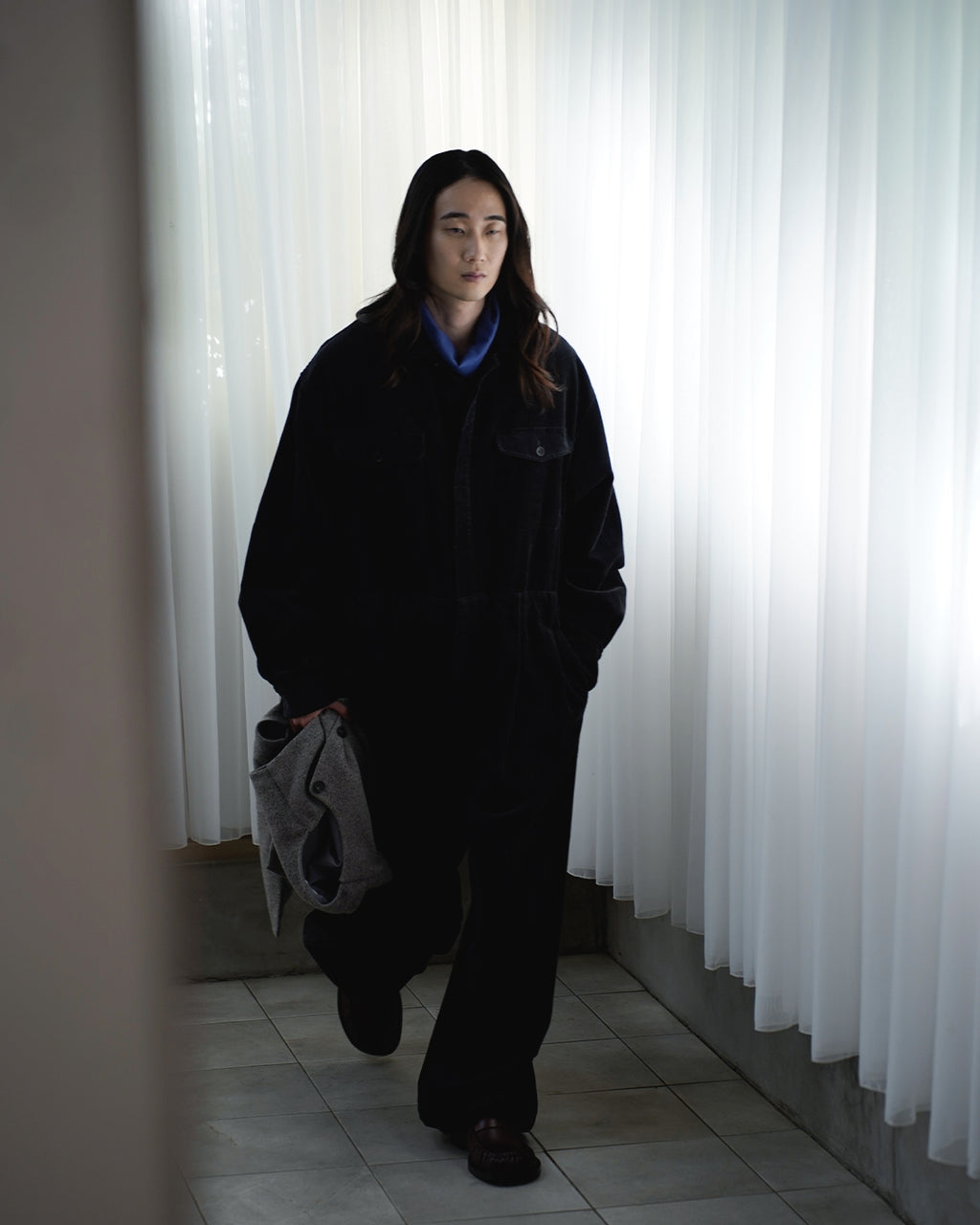 Super100s WOOL Plating Turtleneck L/S Logo TEE <#royal blue>