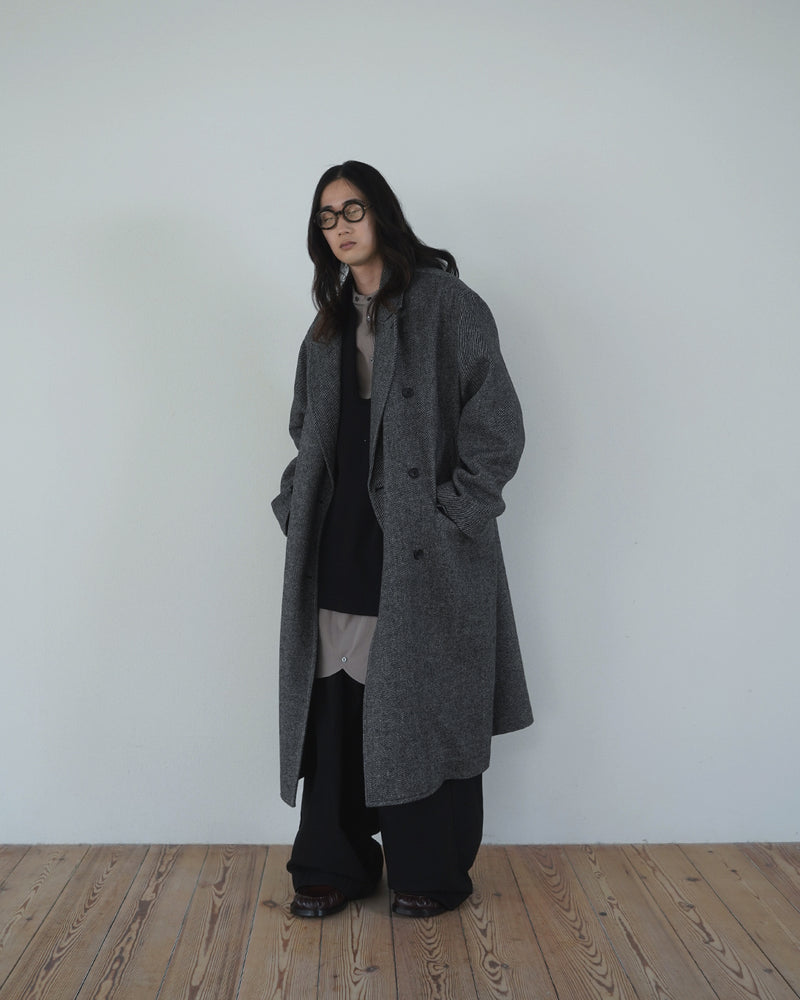 Wool Blend Double-Breasted Long Coat <#gray>