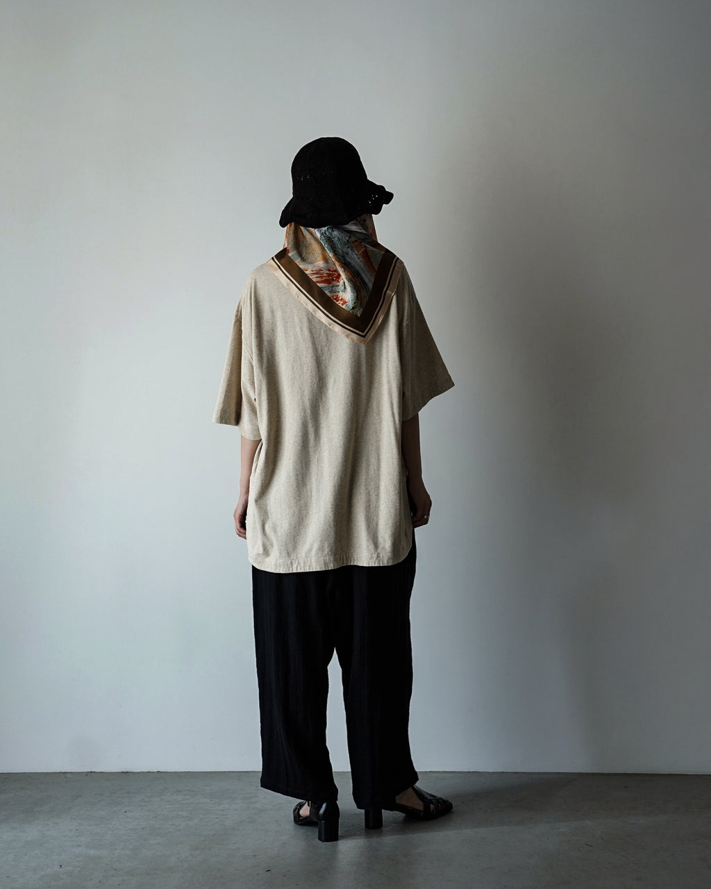 Cotton Linen Hem Round Skipper Half Sleeve Tee <#ivory>