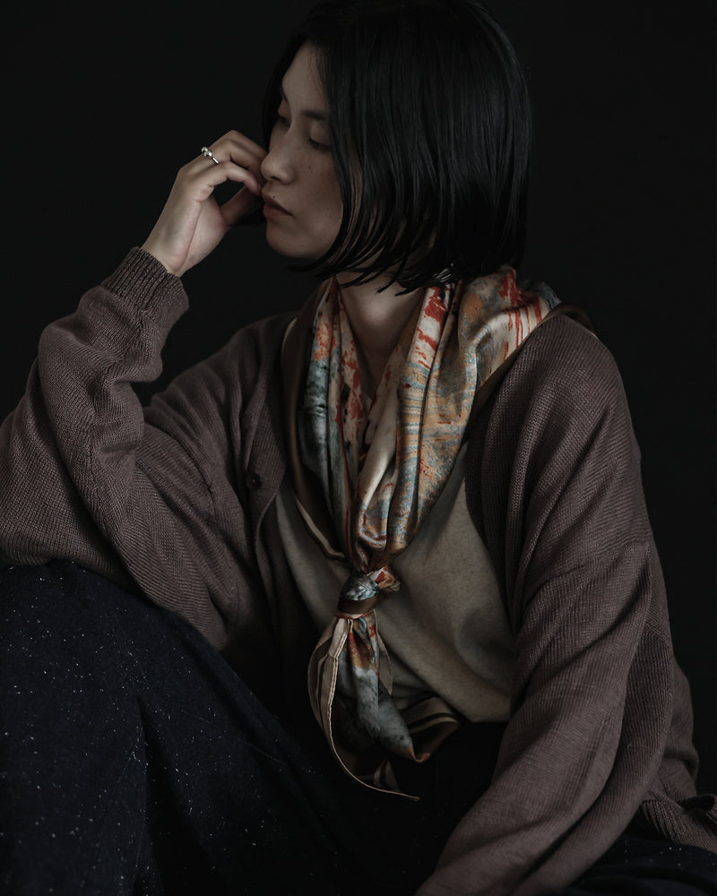 Linen Mid-Gauge V-Neck Knit Gown Cardigan <#brown>